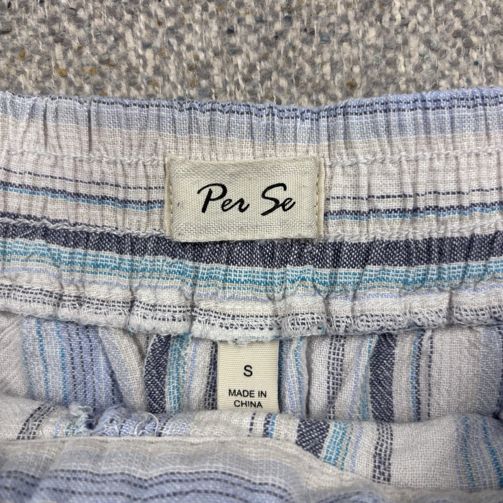 Per Se Women's Linen Blend‎ Boho Striped Tie Waist Fold-Over Hem Shorts Sz S - Picture 2 of 5